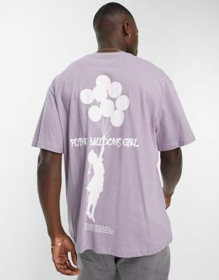 Only & Sons – Banksy – Oversize-T-Shirt in Flieder mit Ballonprint