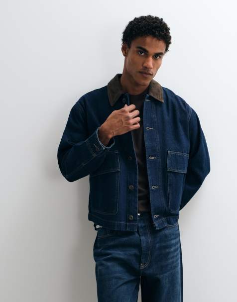 ONLY & SONS barn denim jacket with cord collar in dark blue - view 1