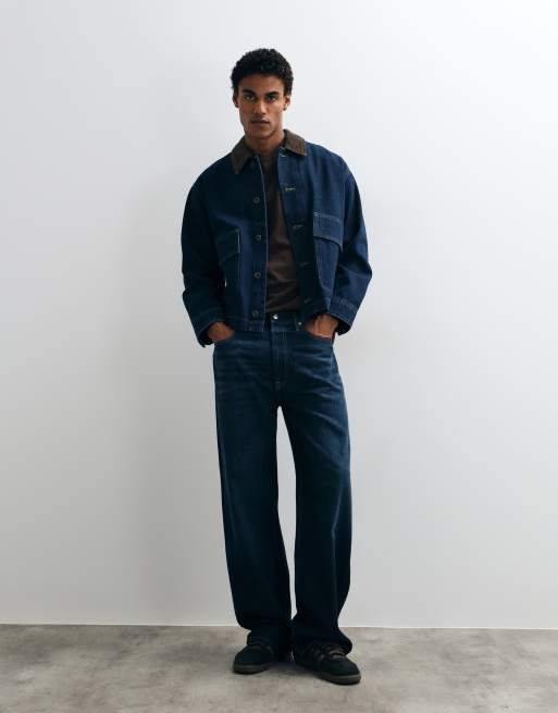 ONLY & SONS barn denim jacket with cord collar in dark blue, 2 of 5