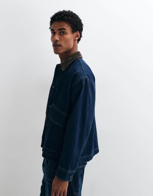 ONLY & SONS barn denim jacket with cord collar in dark blue, 5 of 5