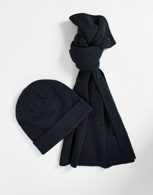 Only & Sons beanie and scarf set in navy