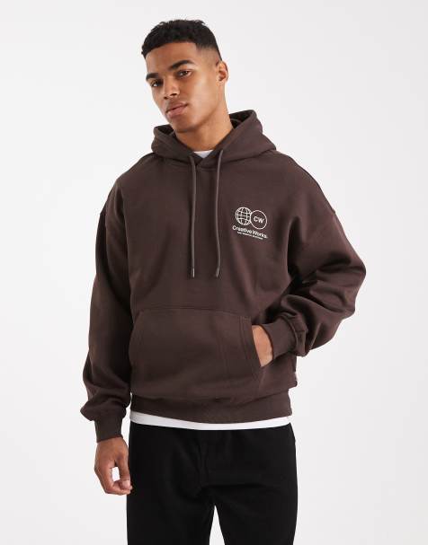 ONLY & SONS – Bedruckter Kapuzenpullover in Braun - view 1