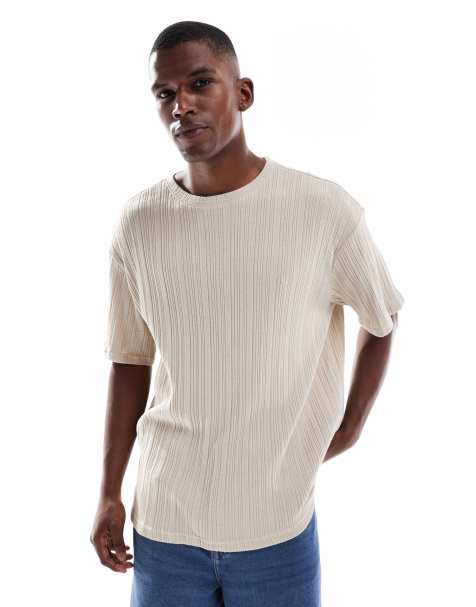 ONLY & SONS – Beige, avslappnad t-shirt med struktur - view 1