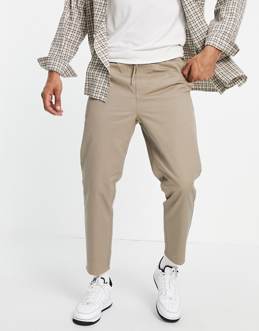Only & Sons - Beige cropped chinos med løbesnor-Neutral