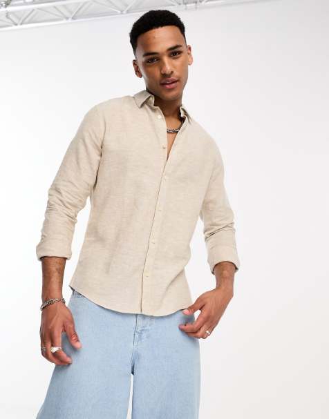 Only & Sons – Beige, långärmad skjorta i linnemix - view 1