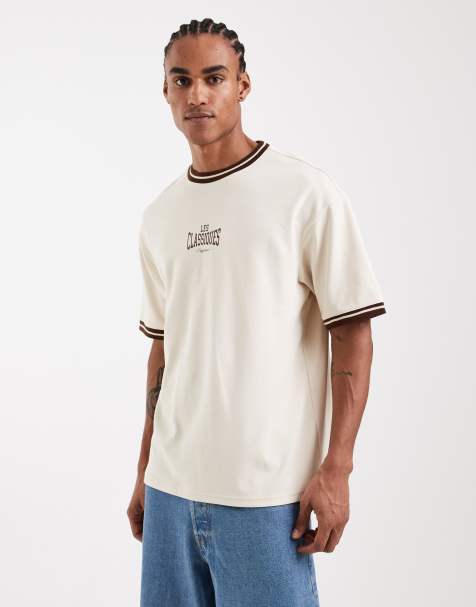 ONLY & SONS – Beige och brun t-shirt med boxig passform och kontrasterande färg - view 1