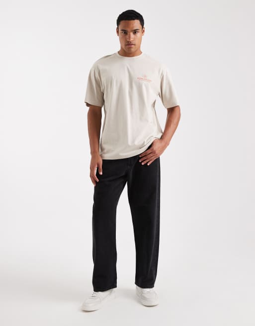 ONLY & SONS - Beige og afslappet T-shirt med roseprint på ryggen, 2 af 5