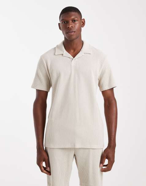 ONLY & SONS - Beige ribstrikket oversized polo - Del af sæt - view 1