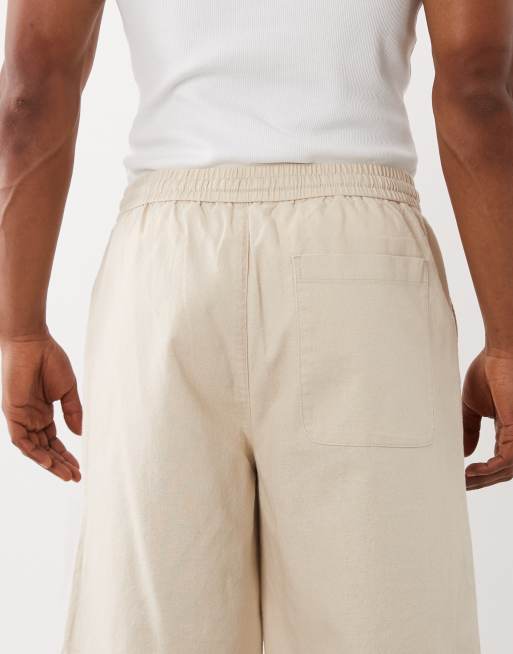 ONLY & SONS - Beige shorts med bred pasform i hørblanding, 5 af 5