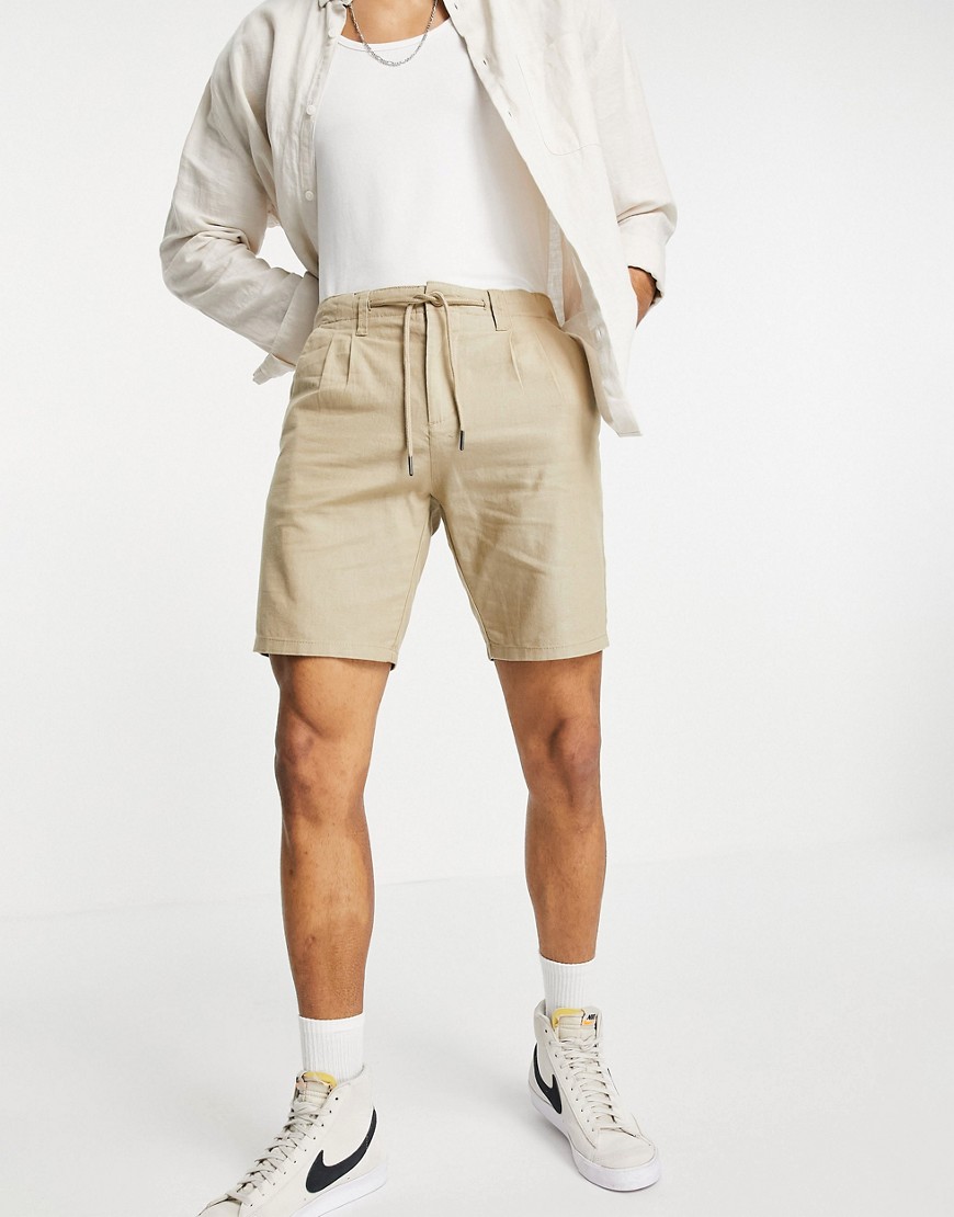 Only & Sons - Beige shorts med løbesnor i hør-Neutral