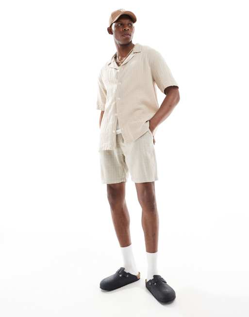 ONLY & SONS - Beige shorts med tekstur i hørblanding, 4 af 5