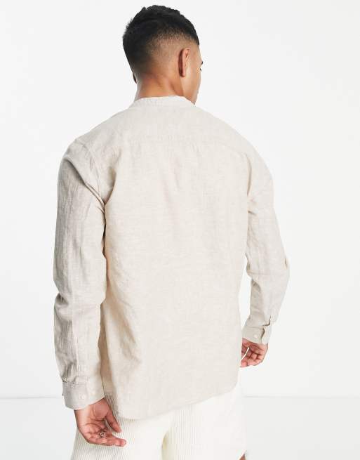 Only & Sons – Beige skjorta i linnemix med murarkrage , 2 av 4