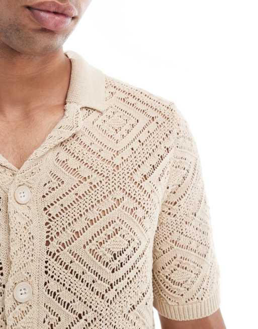 ONLY & SONS - Beige skjorte i åben strik, 4 af 5