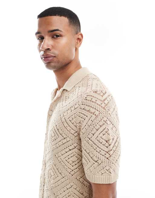 ONLY & SONS - Beige skjorte i åben strik, 5 af 5