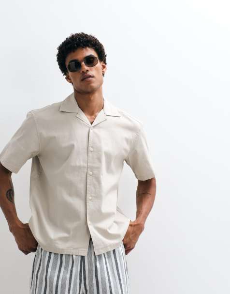 ONLY & SONS - Beige skjorte i hørlook med reverskrave - Del af sæt - view 1