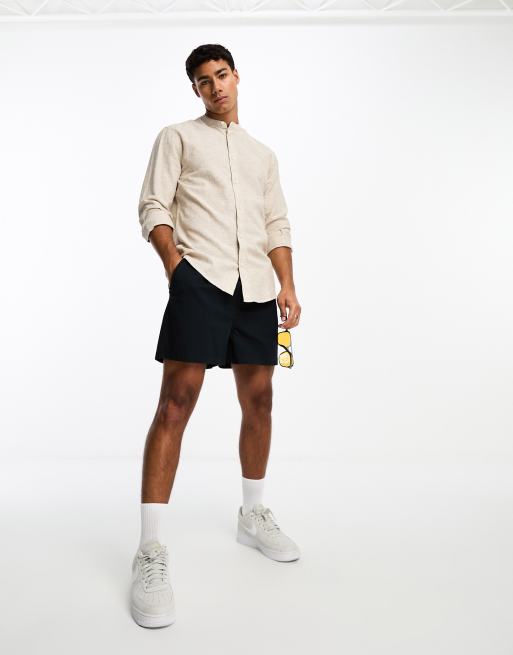 Only & Sons - Beige skjorte med grandad-krave i hørblanding, 3 af 4