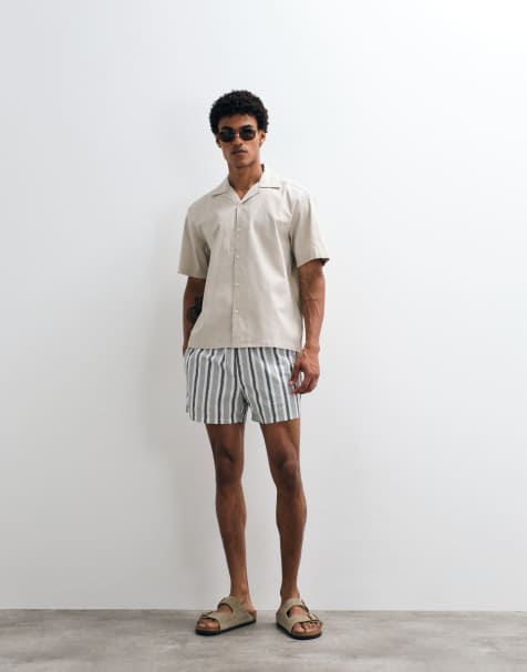 Only & Sons - Beige sæt med skjorte med reverskrave, bukser i løstsiddende pasform og shorts i bomuldsrigt stof - view 1