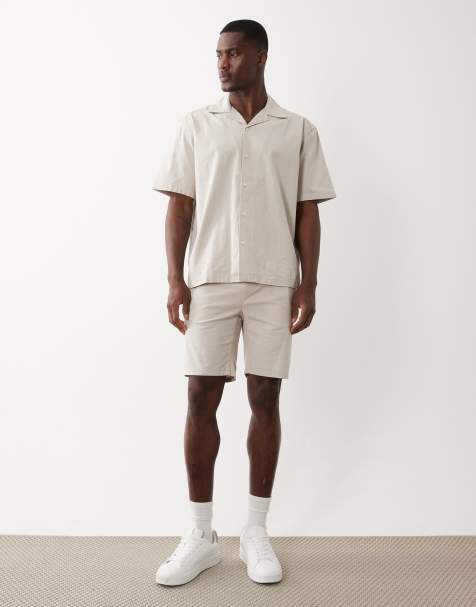 Only & Sons - Beige sæt med skjorte med reverskrave, bukser i løstsiddende pasform og shorts i bomuldsrigt stof - view 1