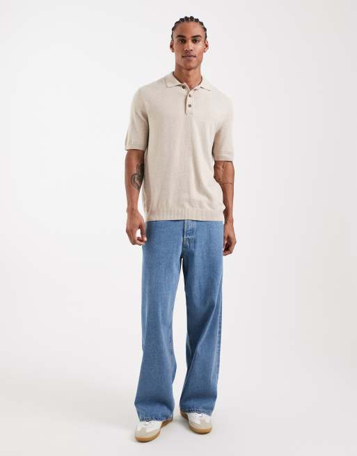 ONLY & SONS - Beige strikket poloskjorte med korte ærmer, 2 af 5