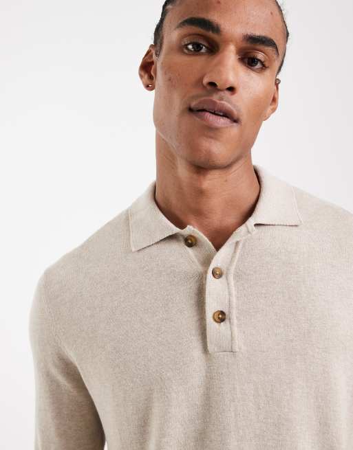 ONLY & SONS - Beige strikket poloskjorte med korte ærmer, 5 af 5