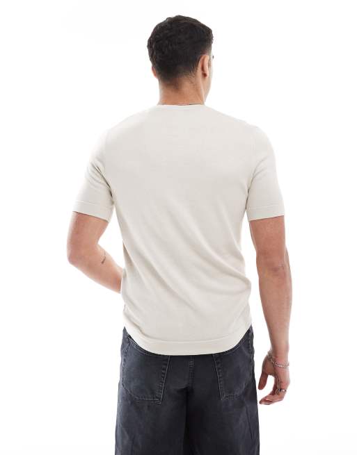 ONLY & SONS - Beige strikket T-shirt med korte ærmer, 2 af 4