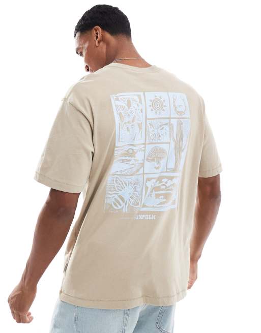 Only & Sons – Beige t-shirt i oversize med blockfärgat ökentryck baktill, 4 av 4