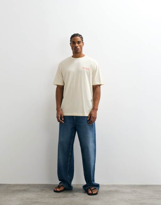 ONLY & Sons – Beige t-shirt i oversize med New York-tryck baktill , 4 av 5