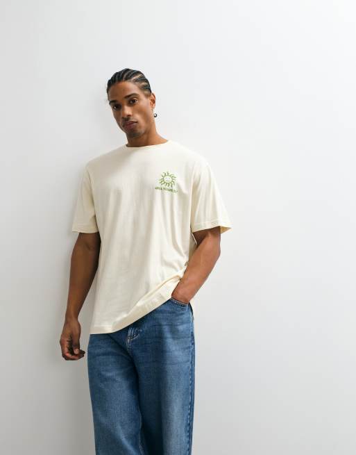 ONLY & Sons – Beige t-shirt i oversize med USA-tryck baktill, 2 av 5