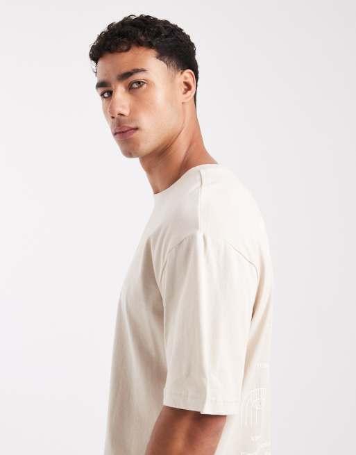 Only & Sons - Beige T-shirt med boho-print på ryggen i afslappet pasform, 4 af 5