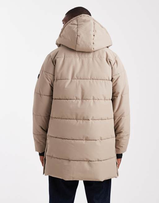ONLY & SONS - Beige vandtæt longline-dynejakke med hætte, 3 af 5