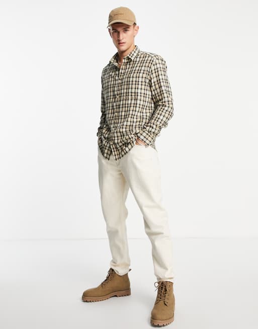 Only & Sons – Beigerutig strukturerad skjorta med ficka med knäppning framtill, 2 av 4