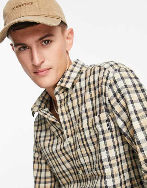 Only & Sons – Beigerutig strukturerad skjorta med ficka med knäppning framtill, 3 av 4