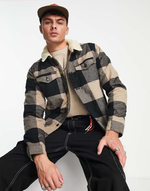 Only & Sons - Beigerutig truckerjacka med teddyfoder 