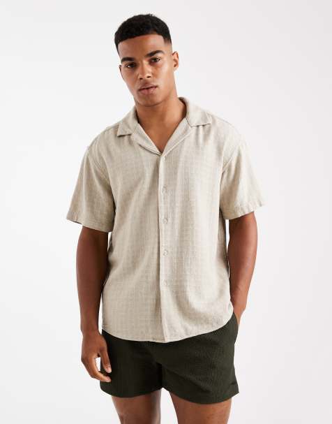 ONLY & SONS short sleeve linen textured shirt in beige
