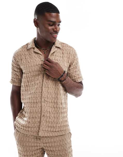 ONLY & SONS waffle shirt co-ord in beige