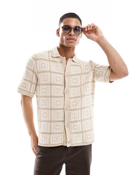 ONLY & SONS crochet shirt in beige