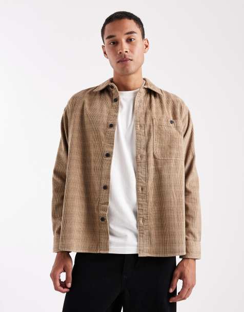 ONLY & SONS cord overshirt in beige check