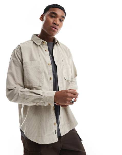 ONLY & SONS cord overshirt in beige