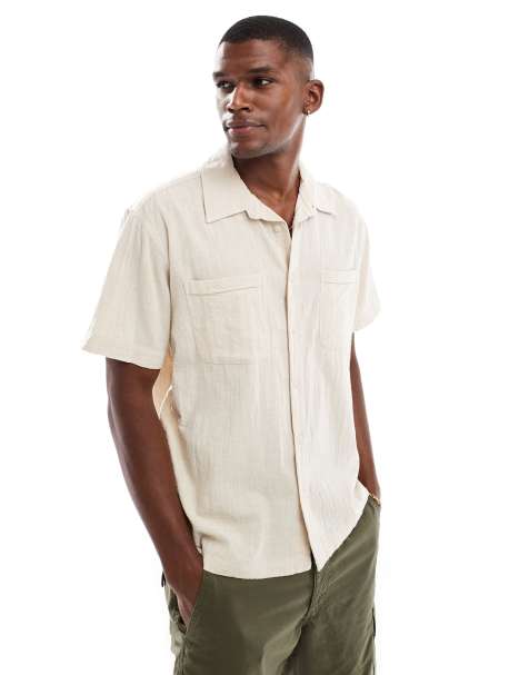 ONLY & SONS short sleeve resort collar shirt in beige