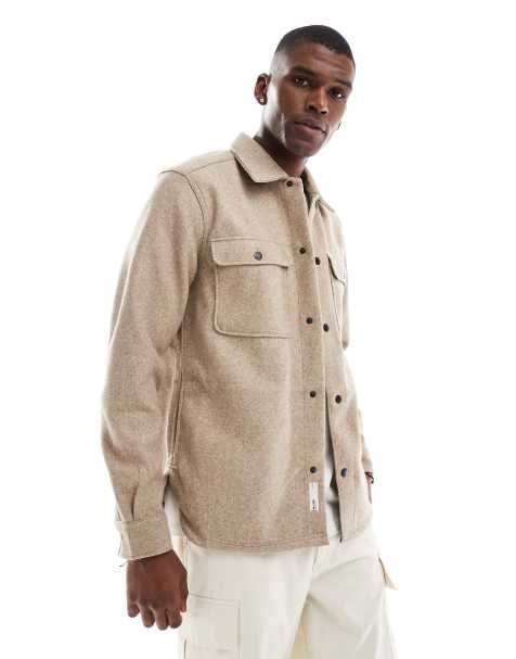 ONLY & SONS wool look overshirt in beige