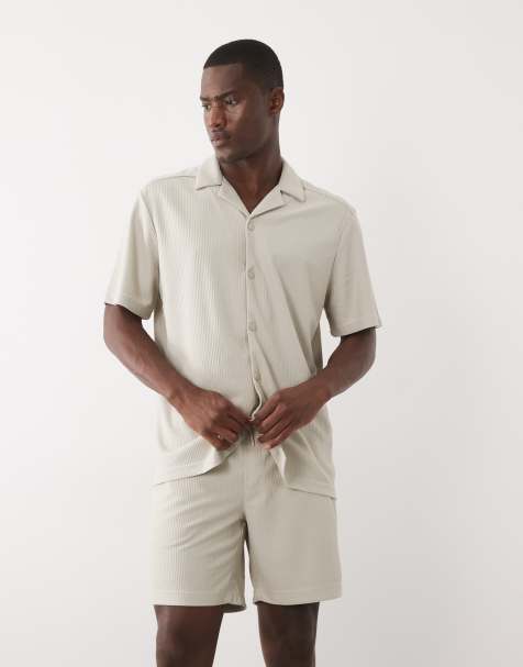 ONLY & SONS plisse shorts co-ord in beige