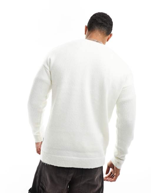Only & Sons – Beżowy dzianinowy sweter oversize z obniżoną linią ramion, 3 z 4