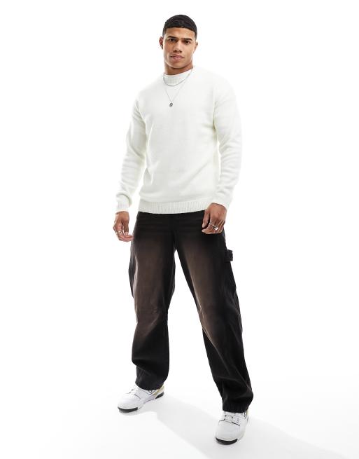 Only & Sons – Beżowy dzianinowy sweter oversize z obniżoną linią ramion, 4 z 4