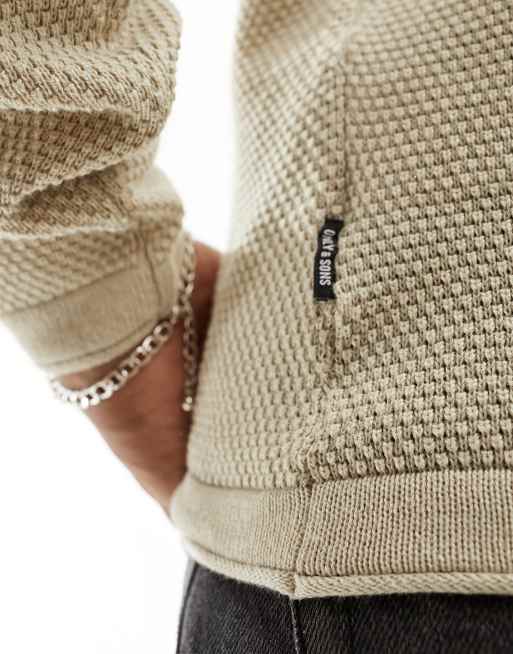 Only & Sons – Beżowy fakturowany sweter dzianinowy z okrągłym dekoltem, 2 z 4