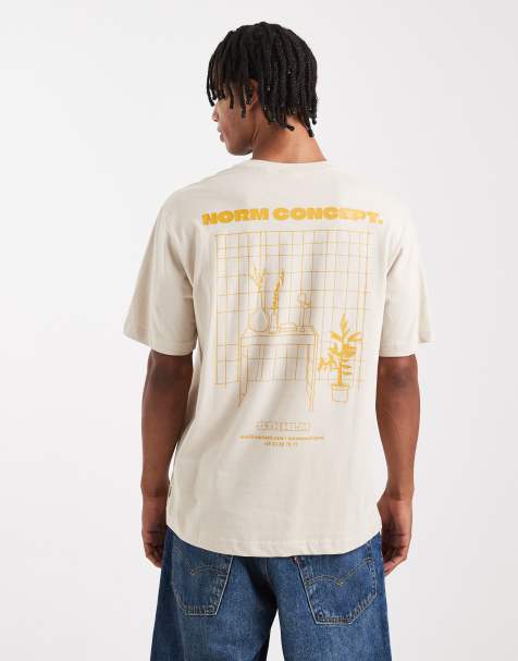 Only & Sons – Beżowy luźny T-shirt z nadrukiem Norm Concept na plecach - view 1
