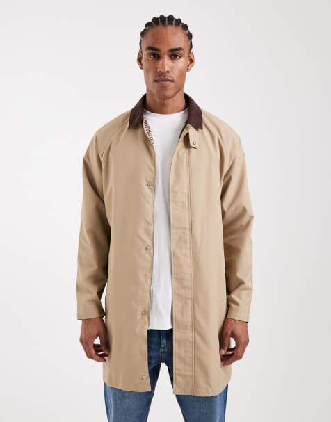 ONLY & SONS – Beżowy płaszcz przeciwdeszczowy o wydłużonym fasonie ze sztruksowym kołnierzem - view 1