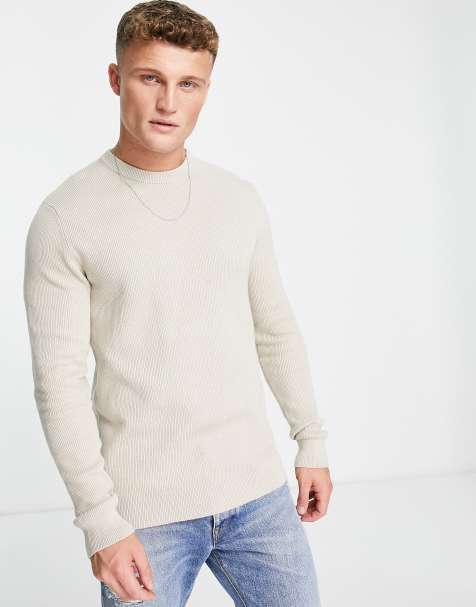 Only & Sons – Beżowy sweter premium z prążkowanej dzianiny z okrągłym dekoltem - view 1