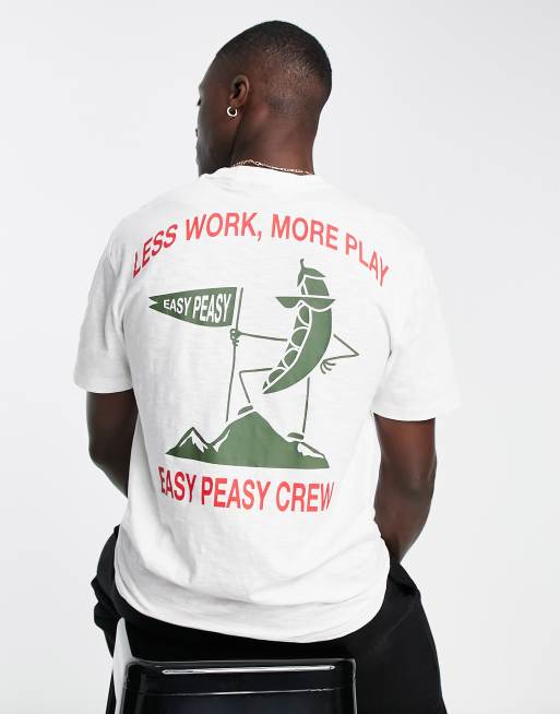 Only & Sons – Beżowy T-shirt oversize z nadrukiem na plecach