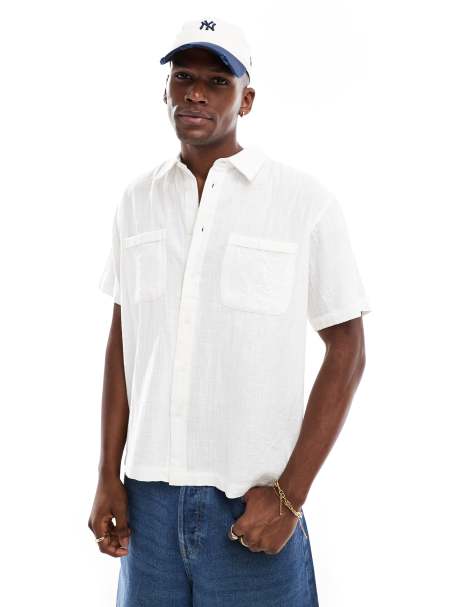 ONLY & SONS short sleeve resort collar shirt in white