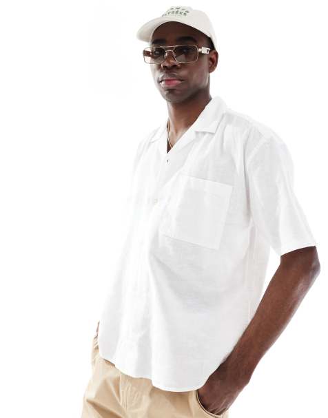 ONLY & SONS linen mix relaxed resort shirt in white